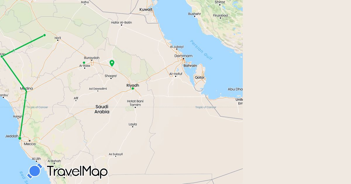 TravelMap itinerary: driving, bus in Saudi Arabia (Asia)